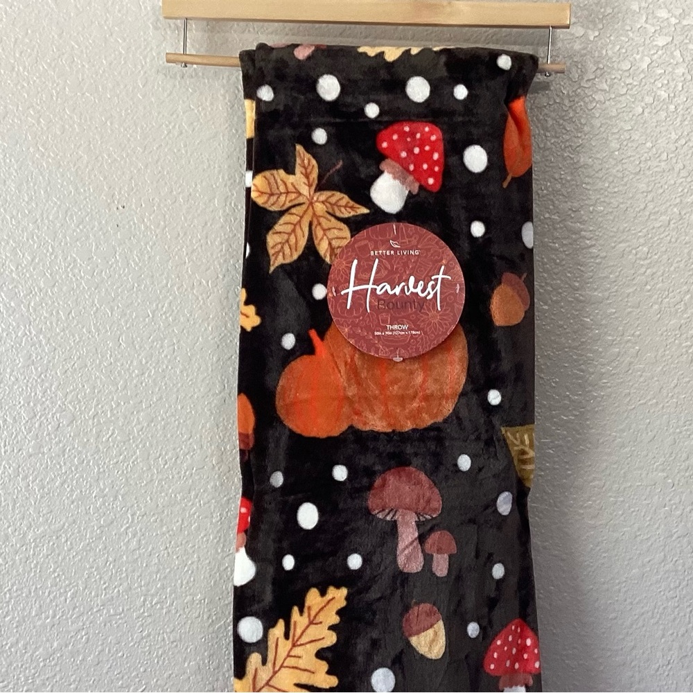 Brown Mushrooms & Pumpkins Plush Throw